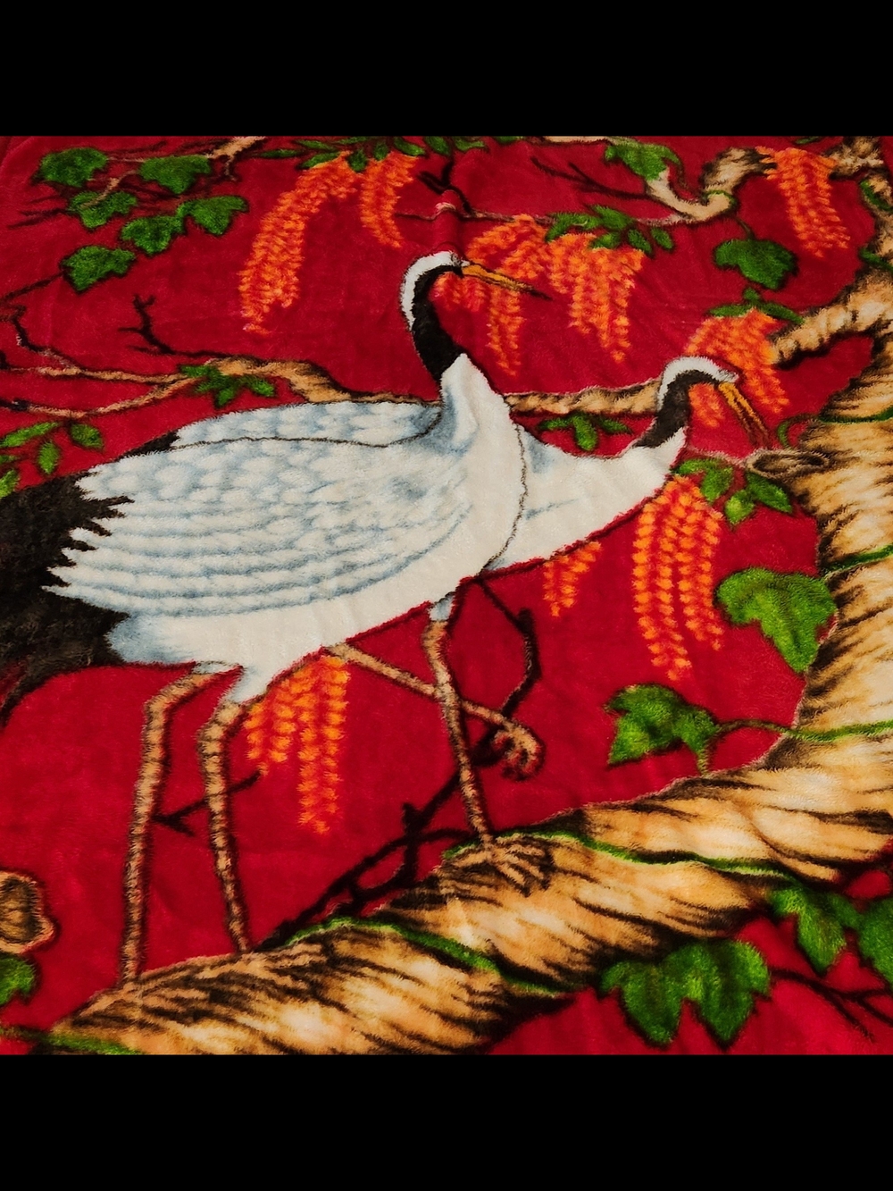 Vintage 88"x72" Reversible Korean Crane Mink Blanket From The 1960s and 1970s - Picture 6 of 12